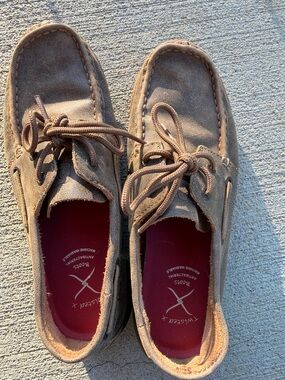 Twisted Suede Loafers in Light Brown with Red Insoles